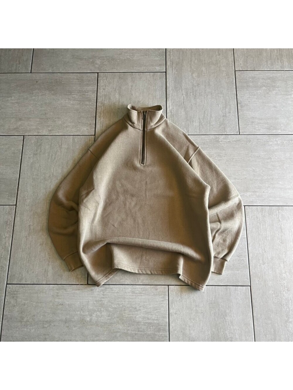 Vintage Lee Heavyweight Half Zip Pullover Sweatshirt Medium Beige
